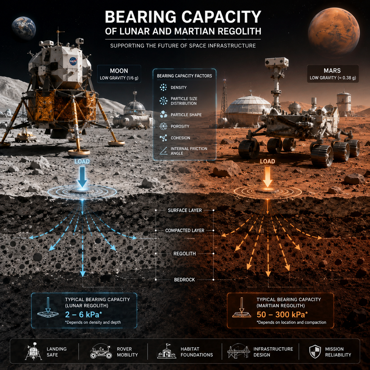 Bearing Capacity of Lunar and Martian Regolith